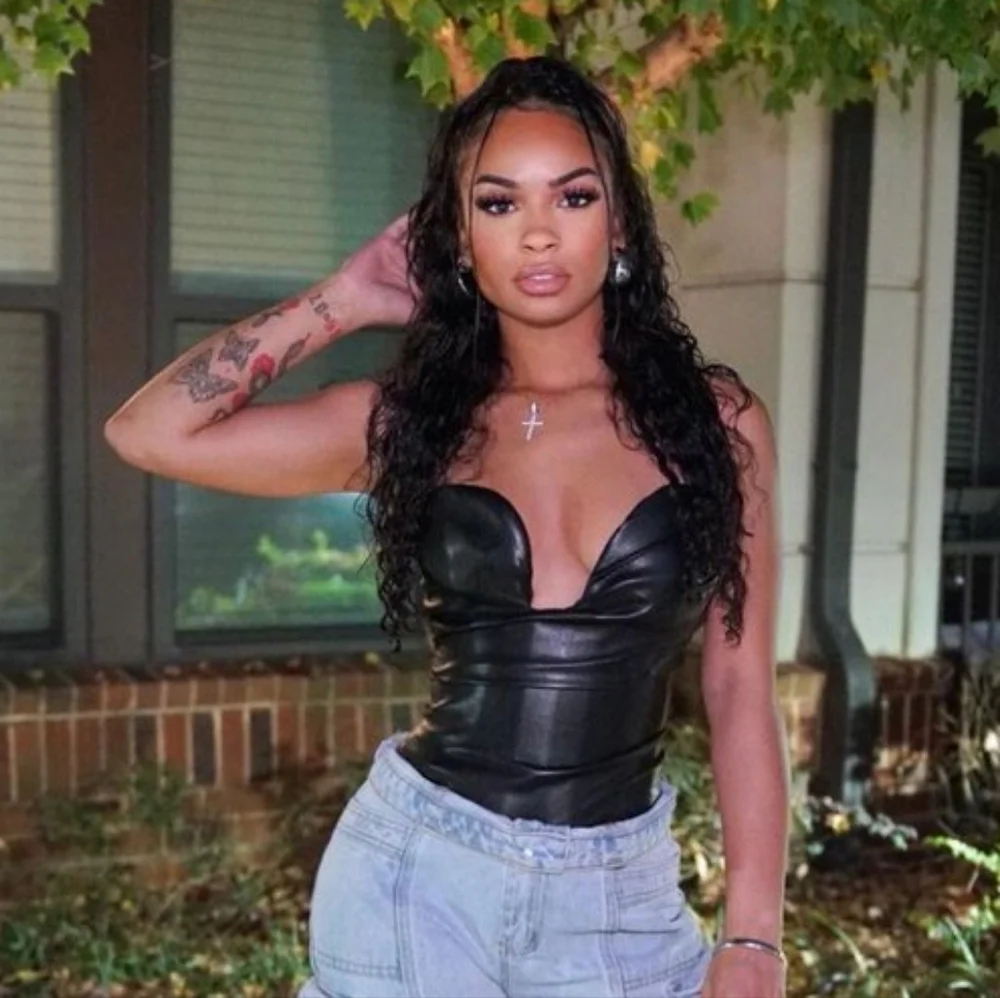 House of CB Saffira  Plunge Vegan Leather Corset Black Strapless Crop Top NWT - Picture 2 of 6